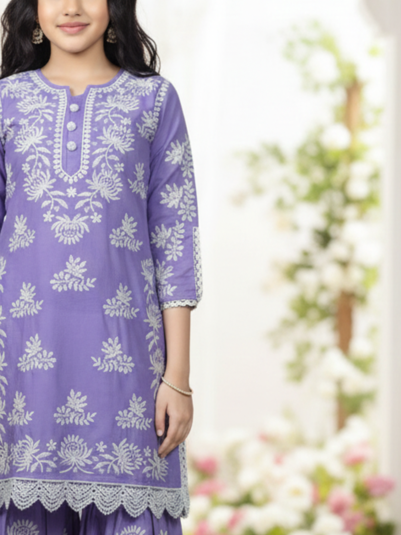 Girls' Purple Embroidered Sharara Set.