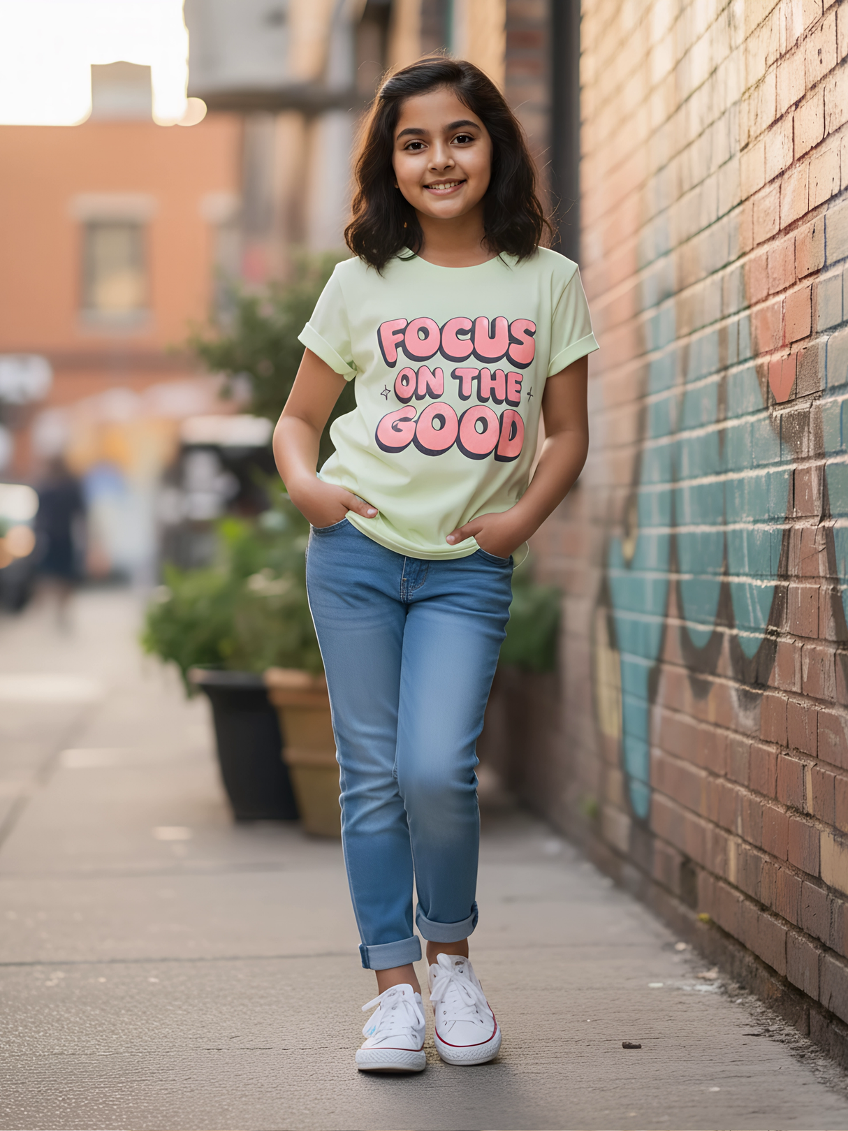 Girls' "Focus on the Good" Graphic Print Top