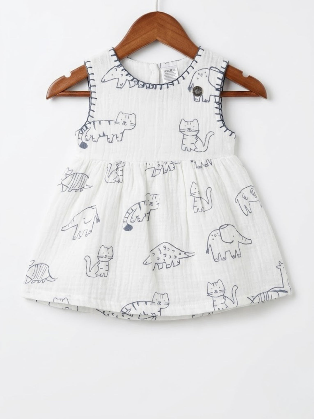White Meow Cat Print Cotton Frock for Girls