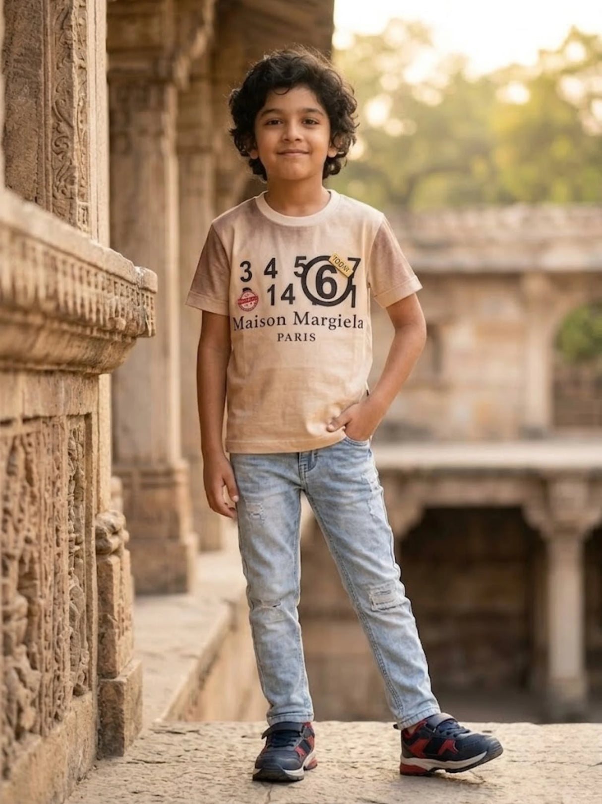 Boys Brown Graphic Print Cotton T-Shirt