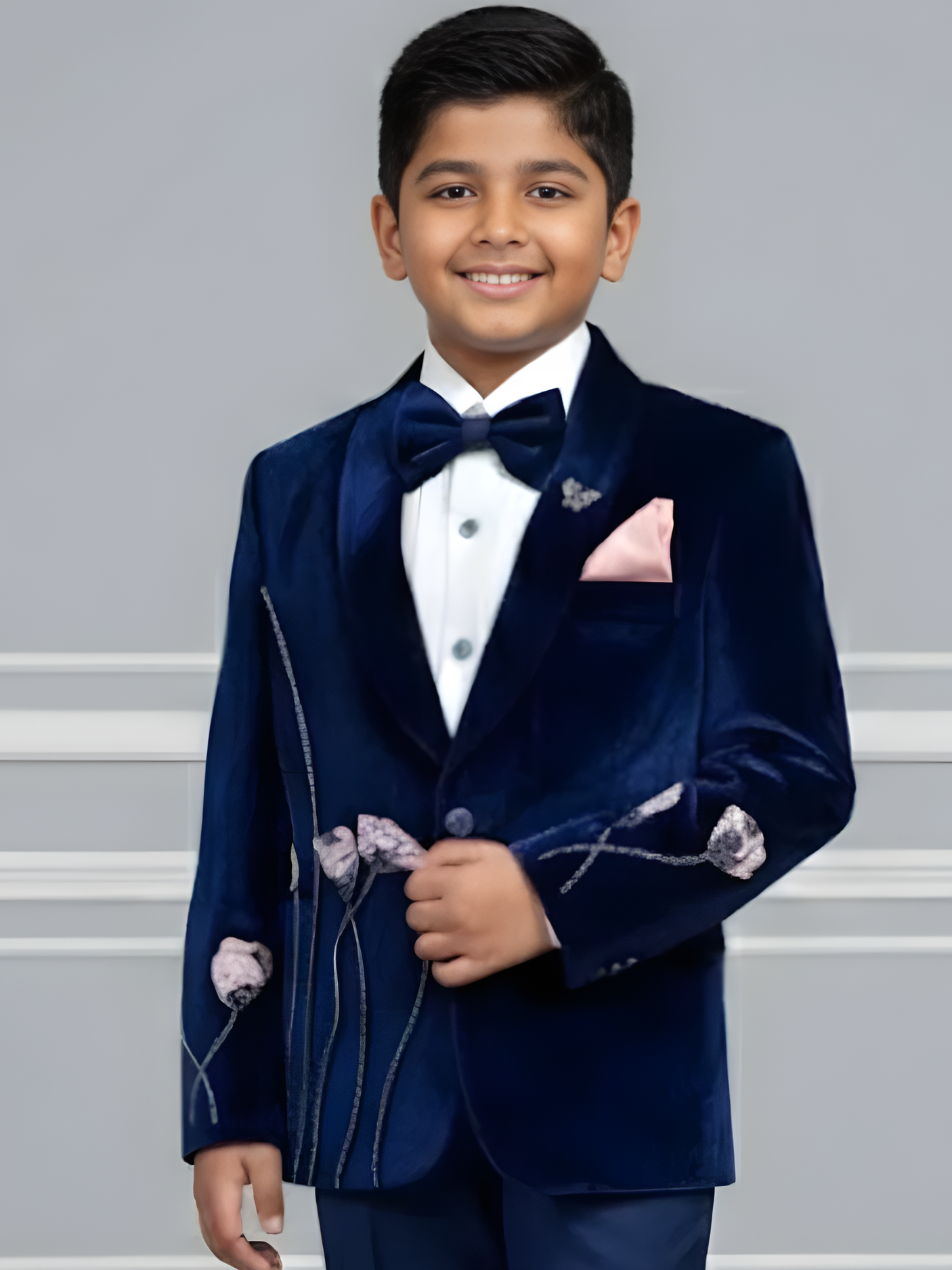 Boys' Sophisticated Black Pinstripe Velvet Blazer Set