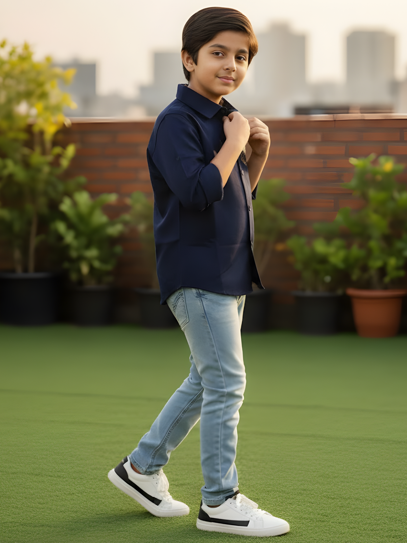 Boys Navy Blue Lion Art Party Wear Shirt