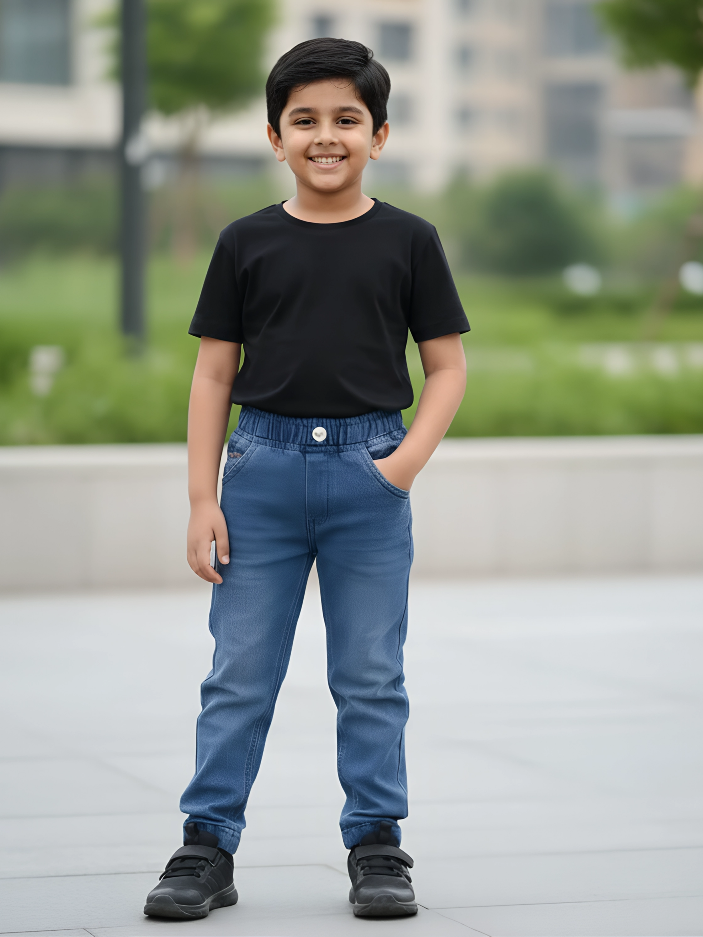 Boys Navy Blue Regular Fit Elasticated Waist Denim Jeans