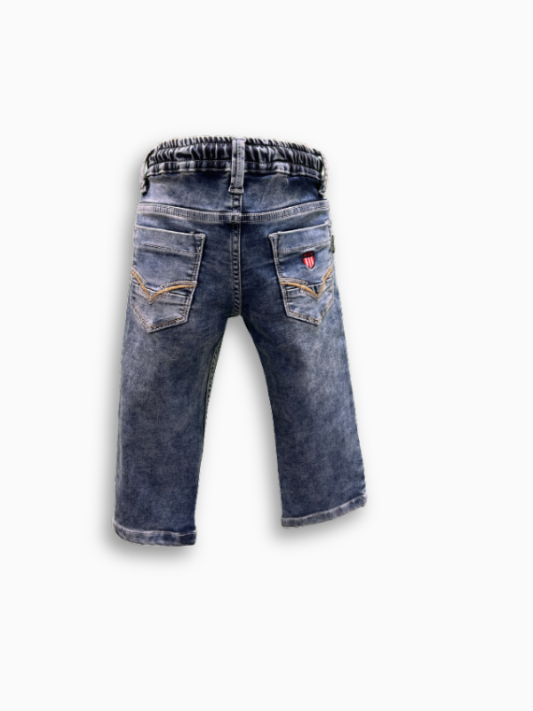 Boys' Light Wash Acid Denim Jeans with Dark Blue Drawstring Waist.