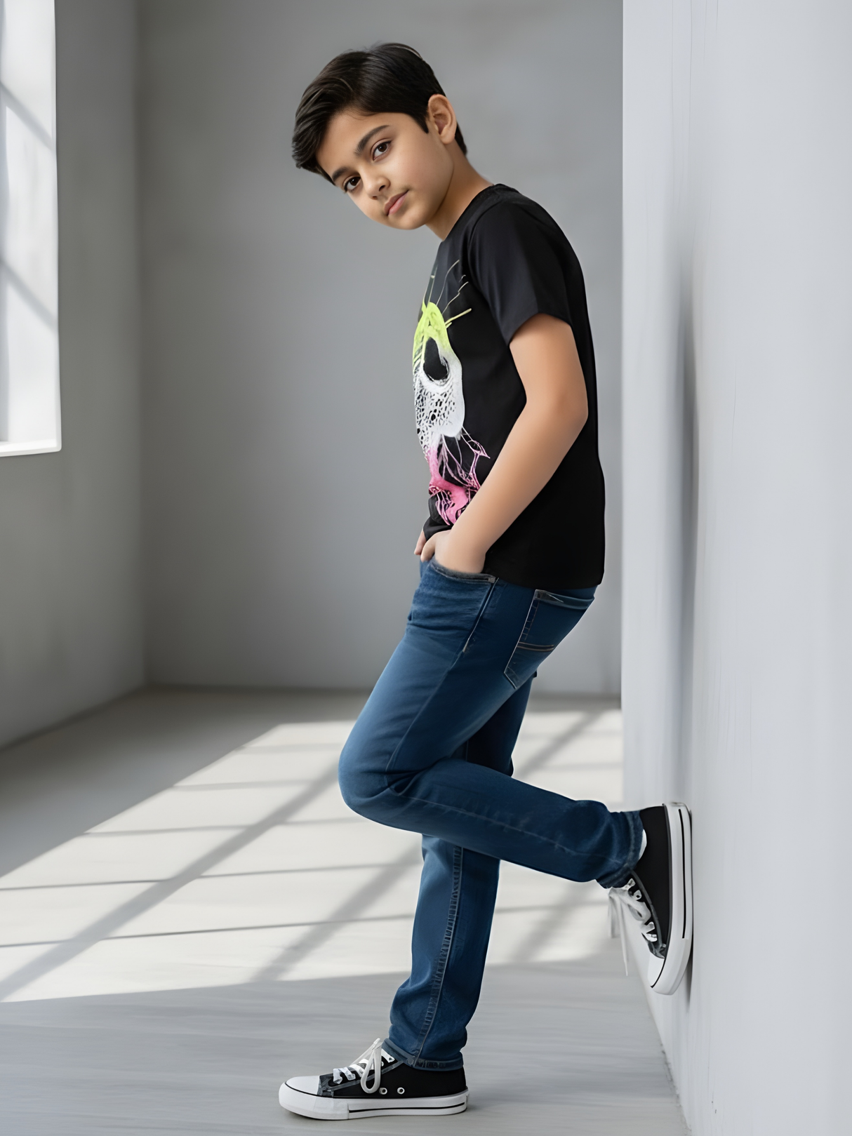 Boys' Abstract "Neon Pulse" Graphic Tee - Black