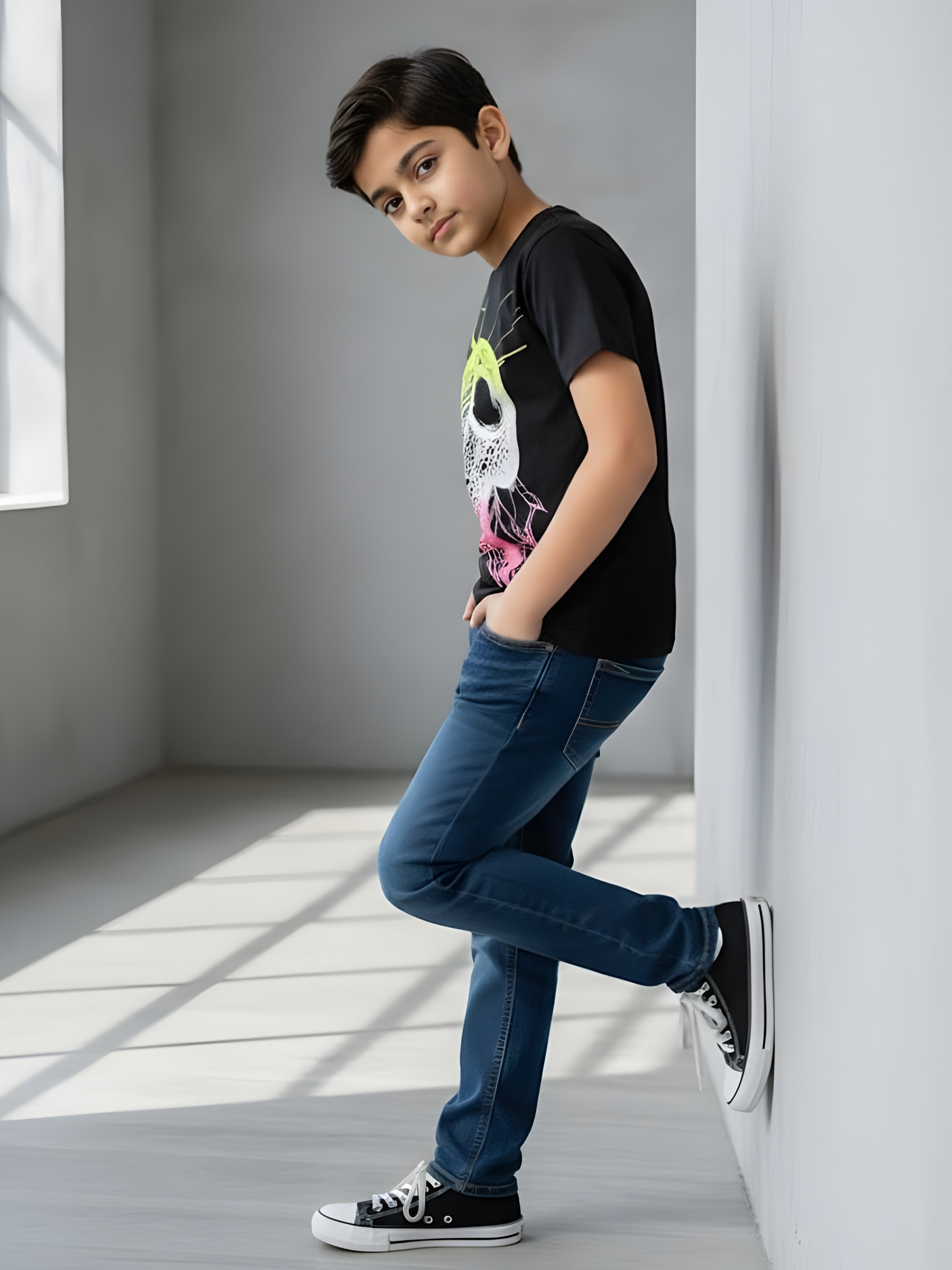 Boys' Abstract "Neon Pulse" Graphic Tee - Black