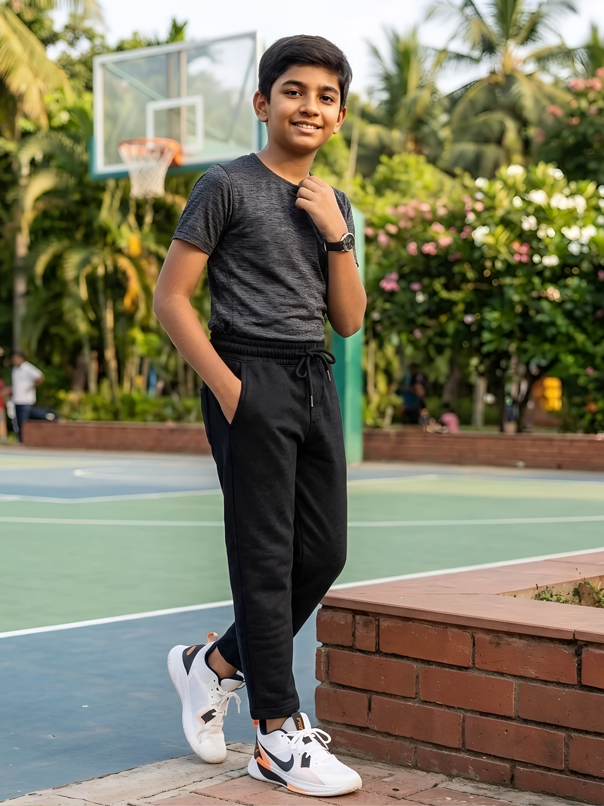 Boys Premium Black Cotton Knit Drawstring Pants