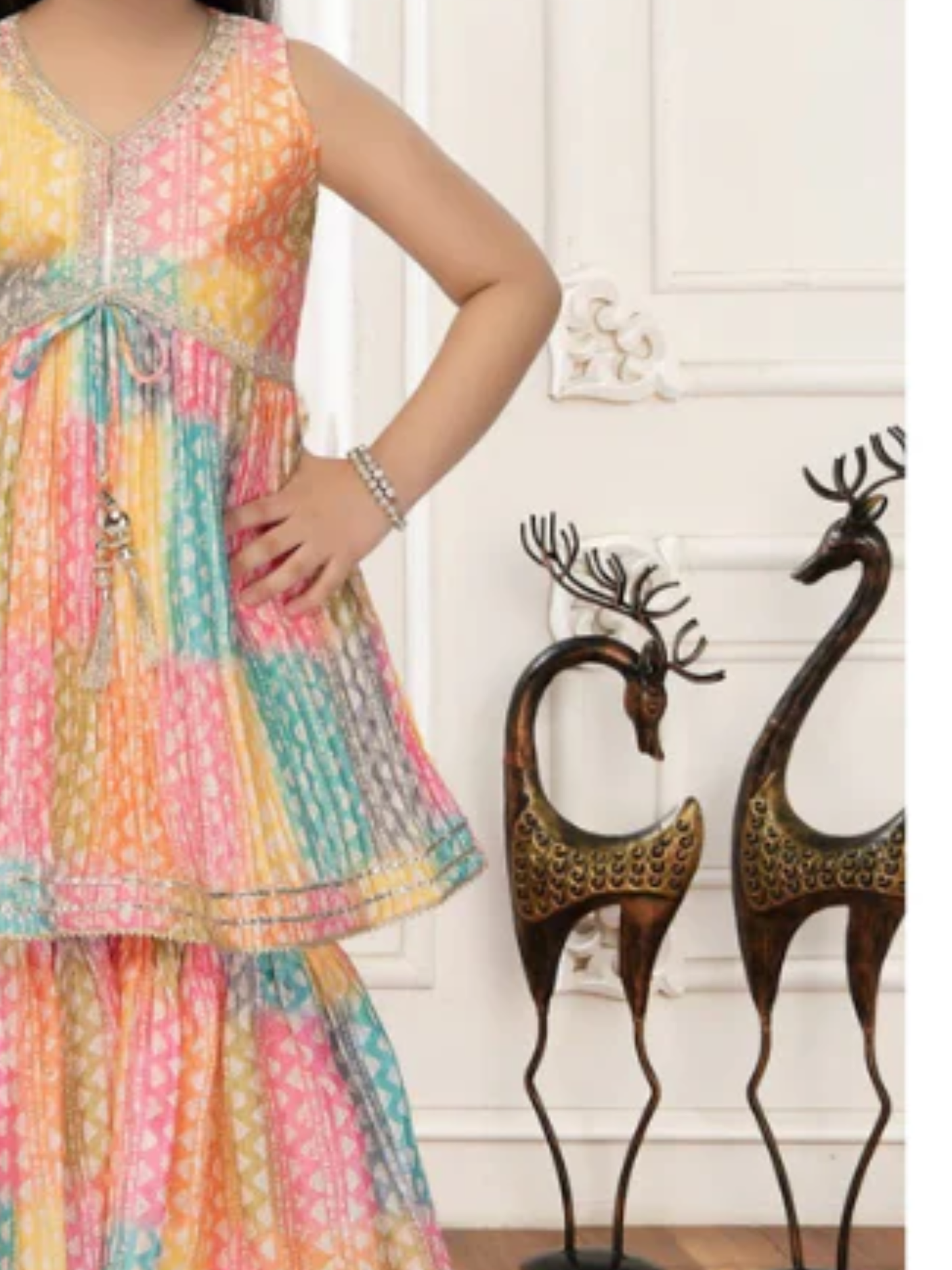 Girls Traditional Sleeves Less Sharara Set