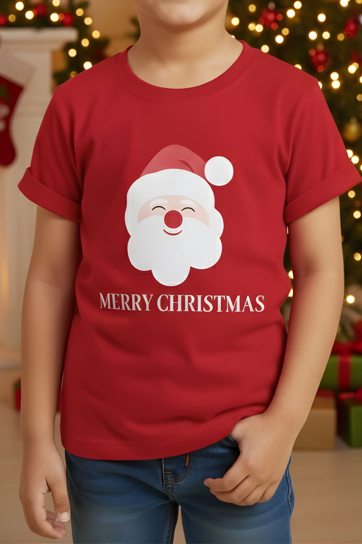 Boys' Red Santa Claus Graphic "Merry Christmas" T-Shirt