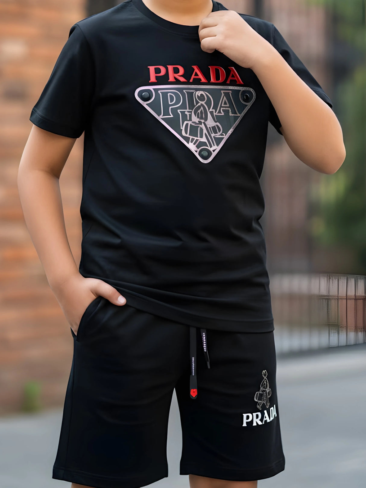 Boys' Premium Black Prada-Inspired Graphic Coordinate Set