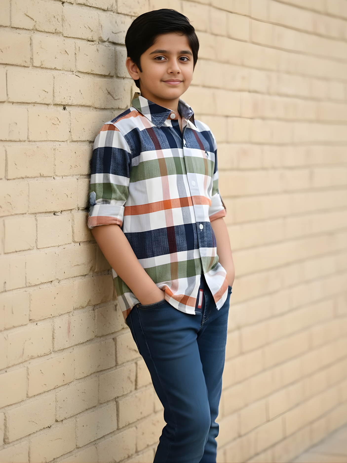 Boys Green Multi-Color Bold Check Casual Shirt