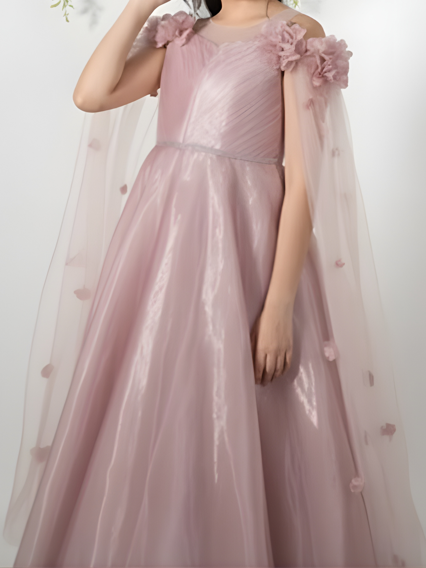 Girls Party Heavy Western Gown With Work - Peach
