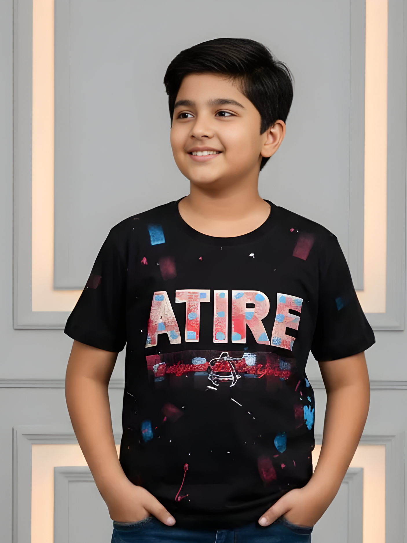Boys' Black "ATIRE" Sparkle Graphic T-Shirt