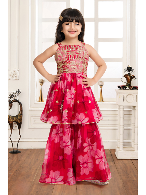 Girls Traditional Sleeves Less Sharara Set