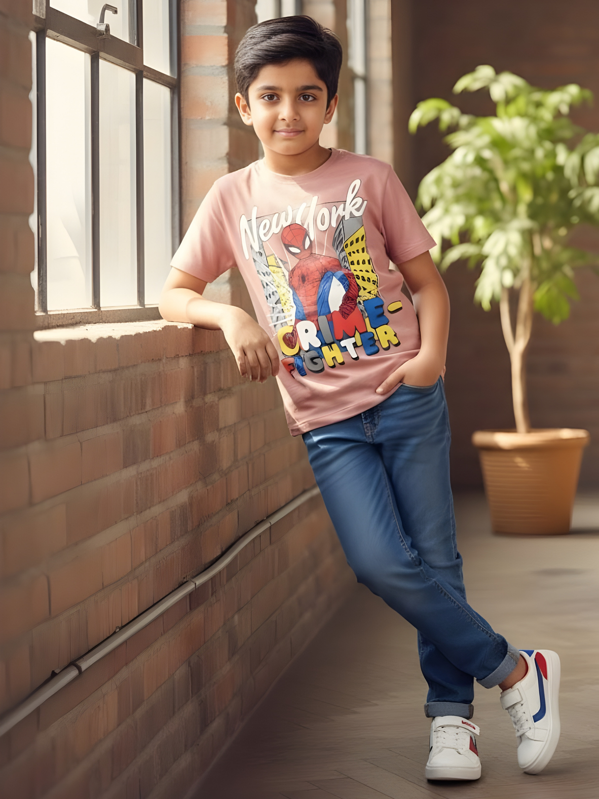 Boys' "Crime Fighter" Graphic Tee - Peach