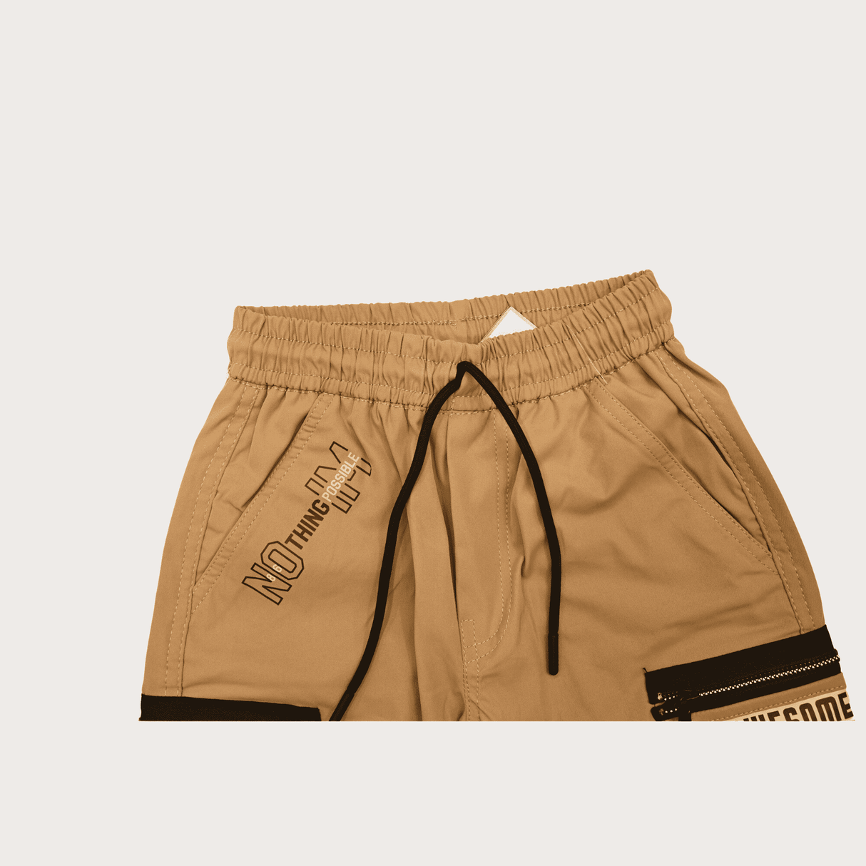 Boys Casual Fashion Cotton Joggers With Rib - Khakhi