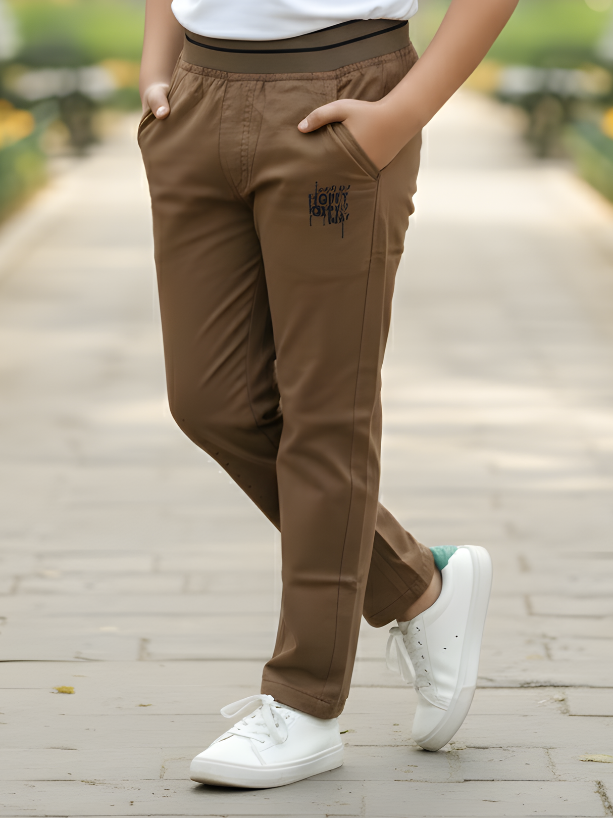 Boys' Brown Comfort-Waist Chino Pants