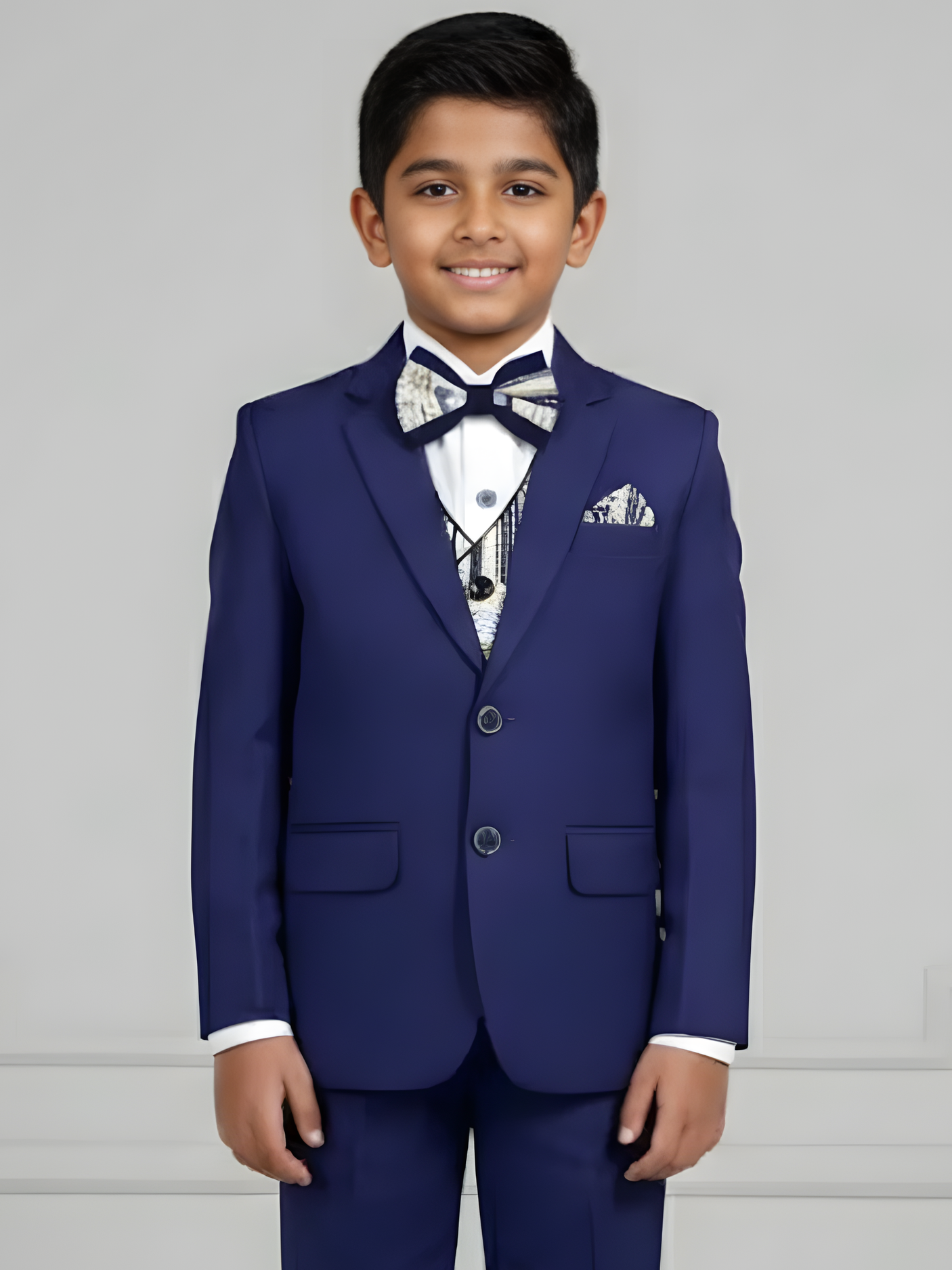 Boys' Midnight Black Textured Jodhpuri Suit with Gold Accents