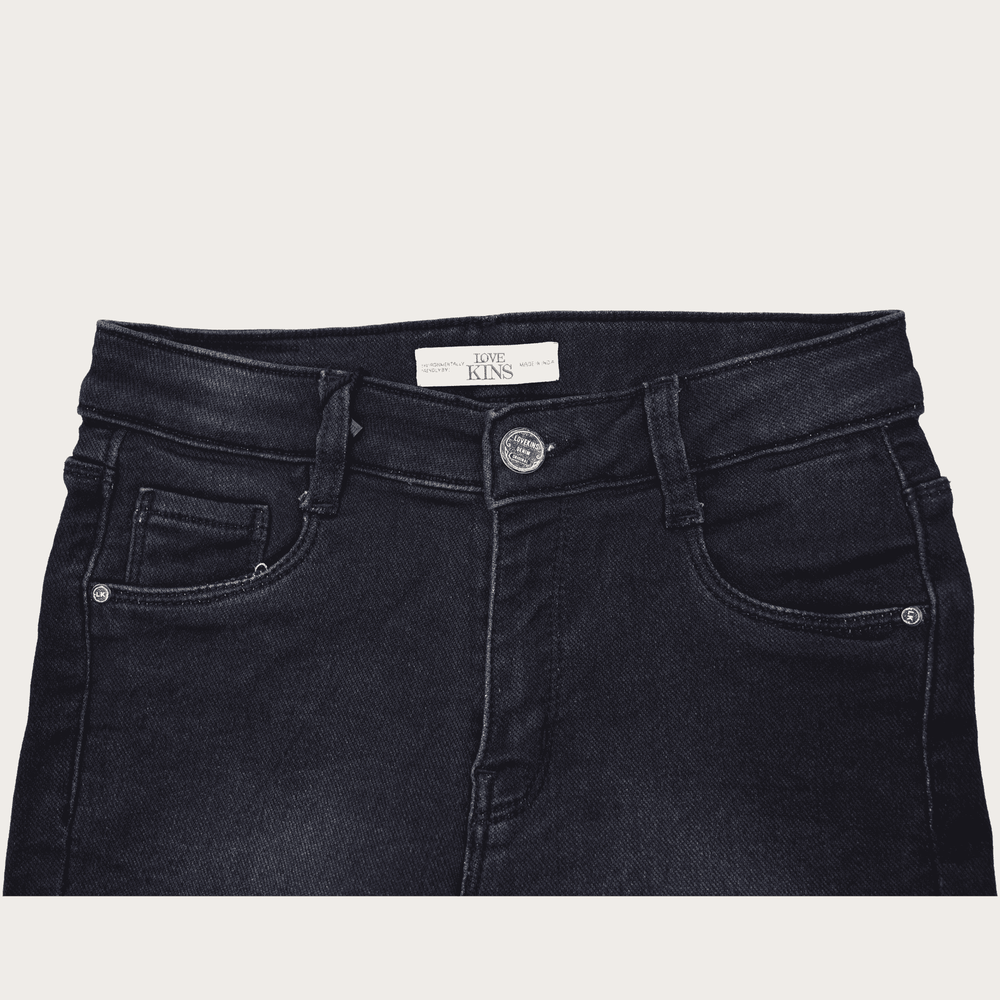 Girls Casual Plain Jeans Shorts Fixed Waist - Navy Blue