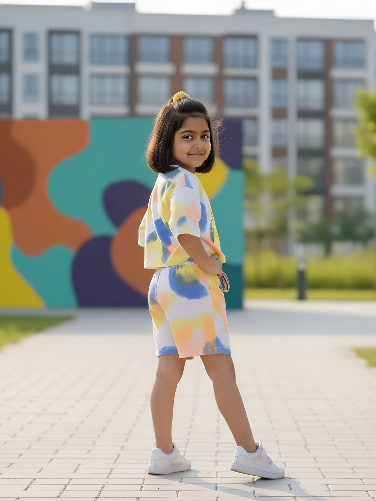 Vibrant Love Yourself More Girls' Tie-Dye Co-ord Set.