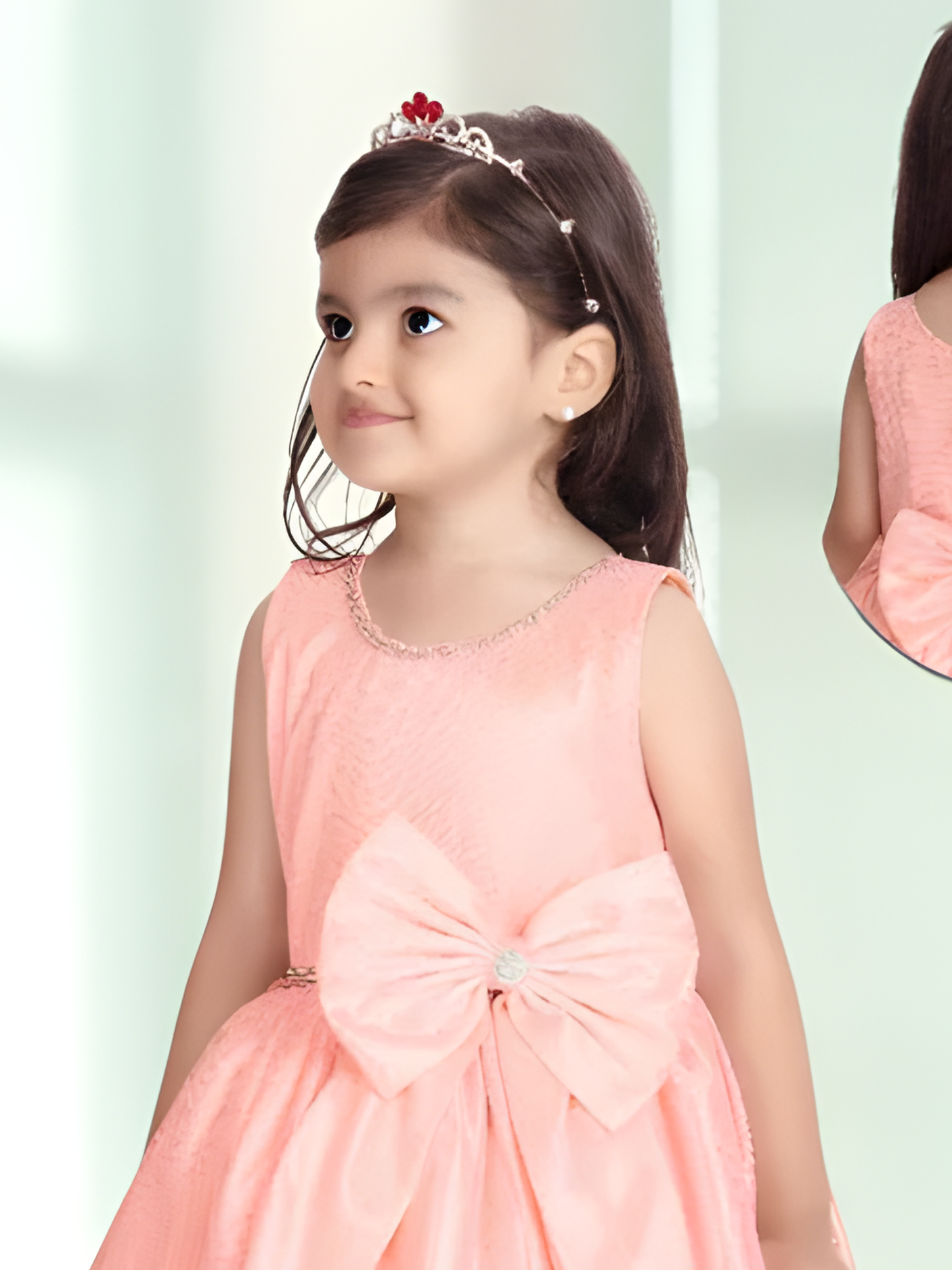 Girls Party Heavy Western Gown with work - Peach