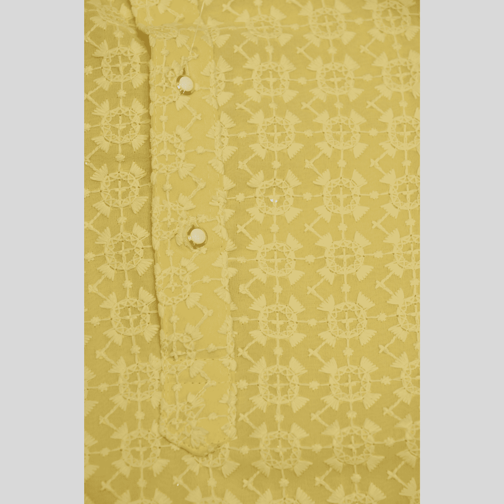 Boys Traditional Self Design Chudidar Kurta Set - Yellow