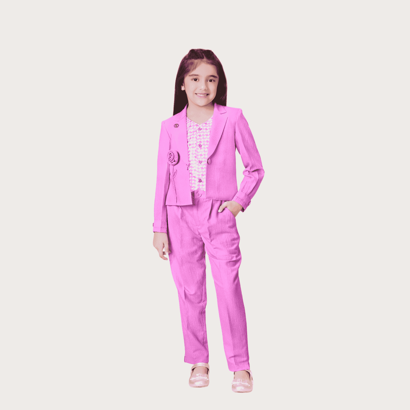 Girls Casual Plain Full Sleeves Two Pcs Set - Purple