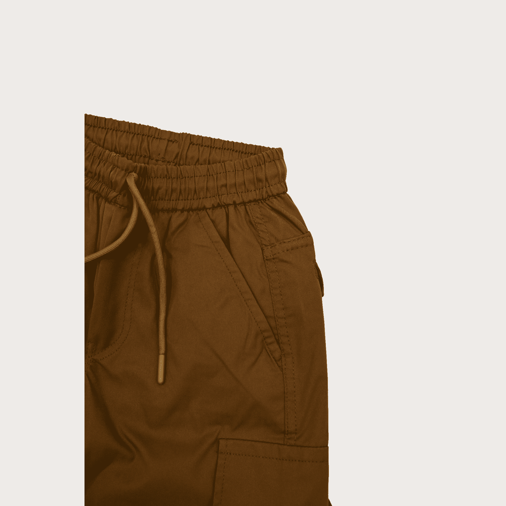 Boys Casual Plain Cotton Joggers With Rib - Coffee