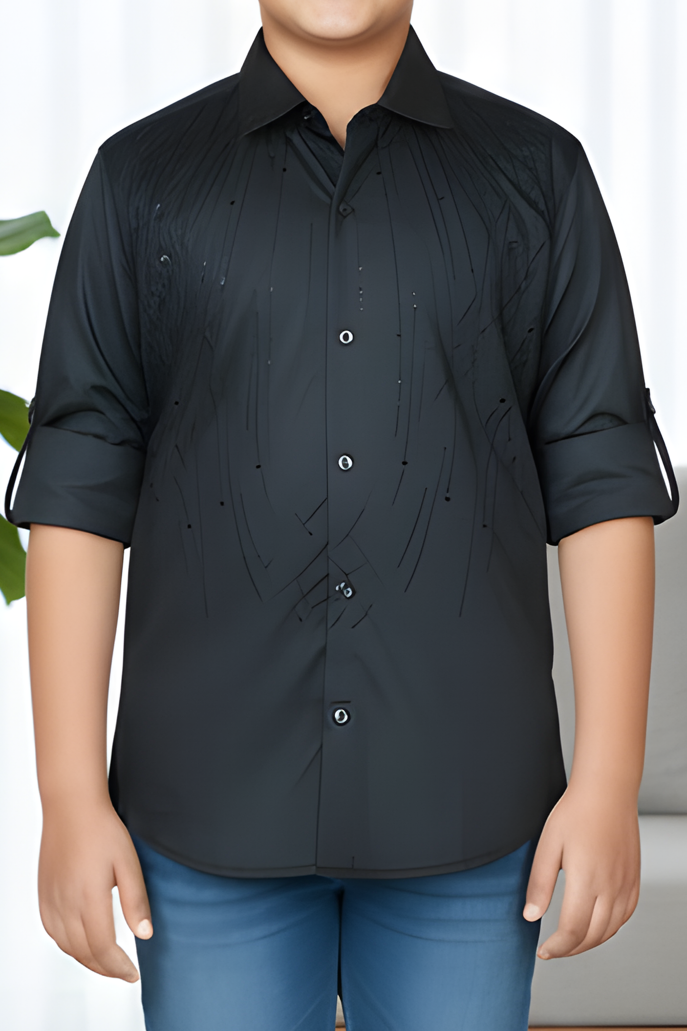 Boy's Elegant Black Shirt with Sparkling Embellishment