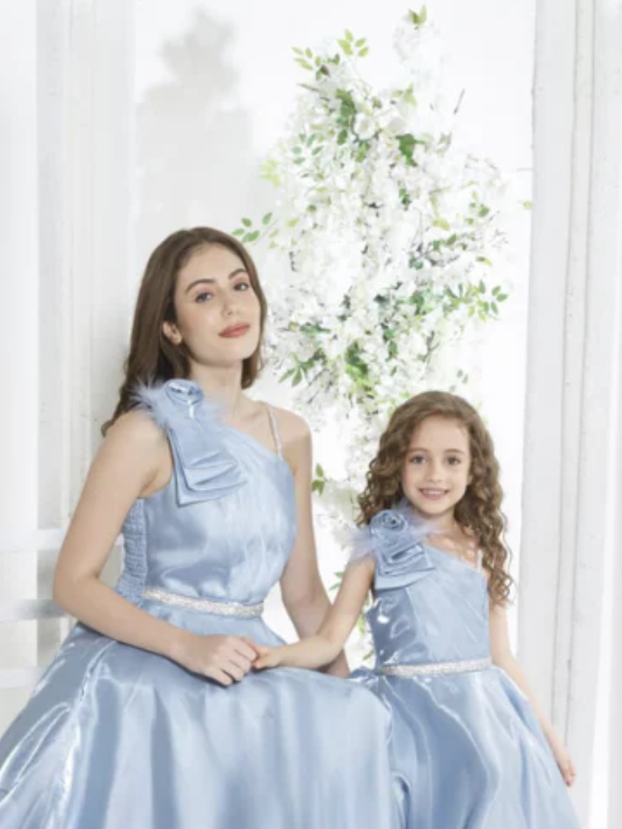 Girls Party Plain Satin Western Gown With Work - Blue