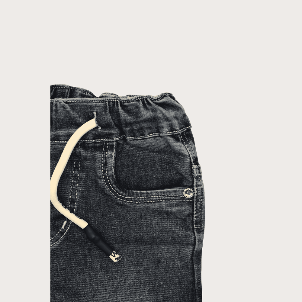 Boys Casual Plain Jeans Joggers With Rib - Blue