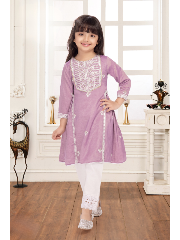 Girls Traditional 3/4th Sleeves Leggings Set - Pink