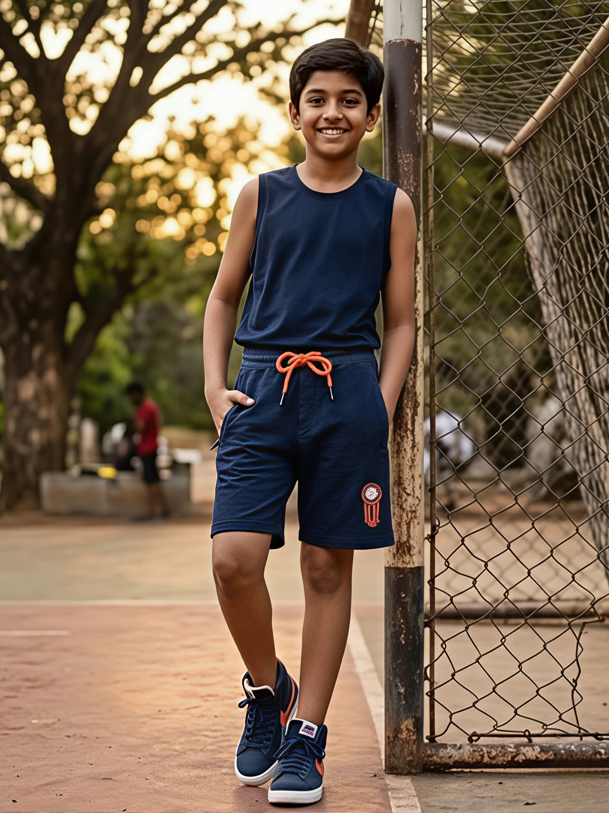 Boys' Performance Cotton Blend Athletic Shorts - Navy Blue