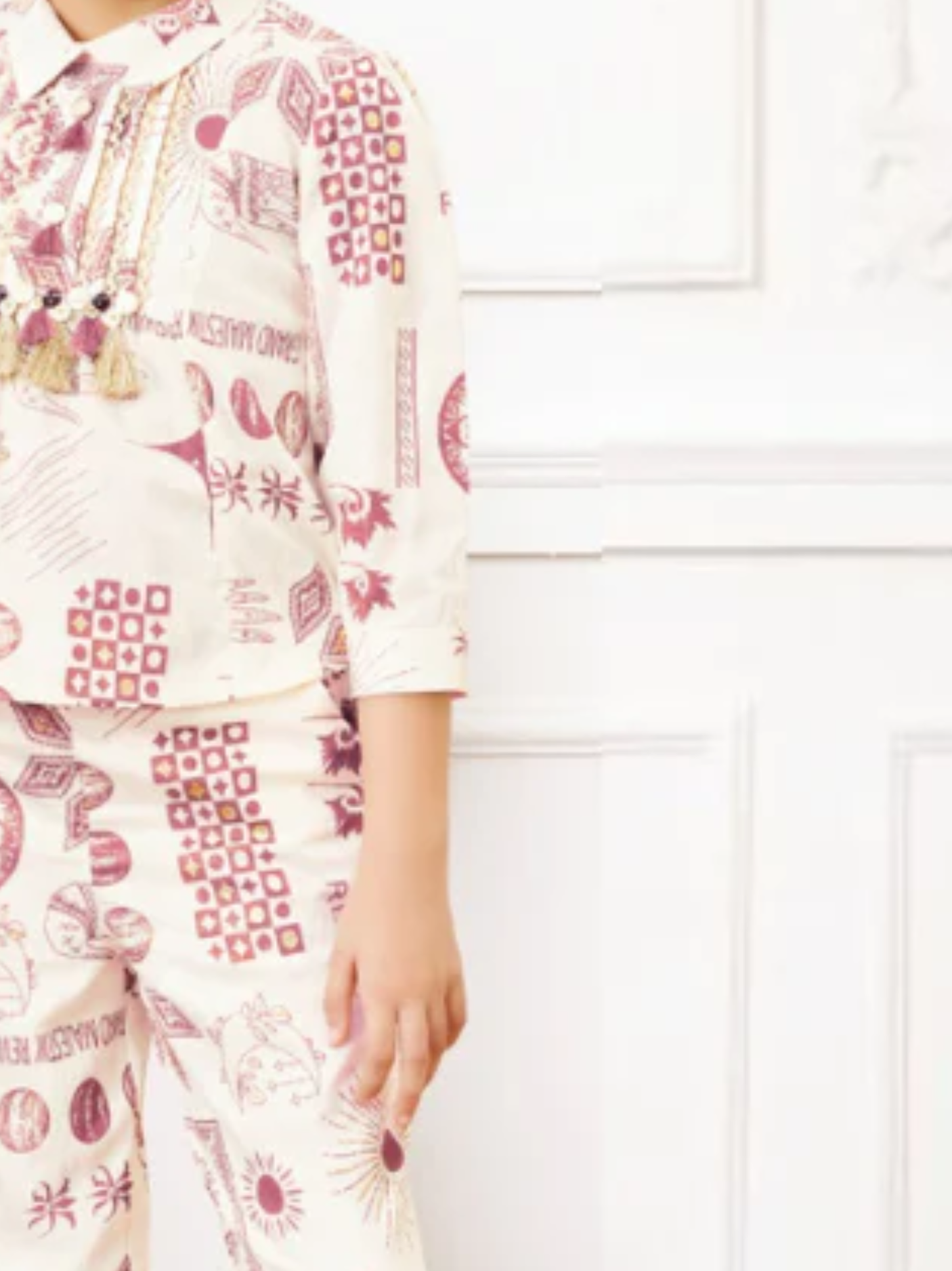 Girls Sleeveless Patchwork Digital Print Jumpsuit with Attached Koti