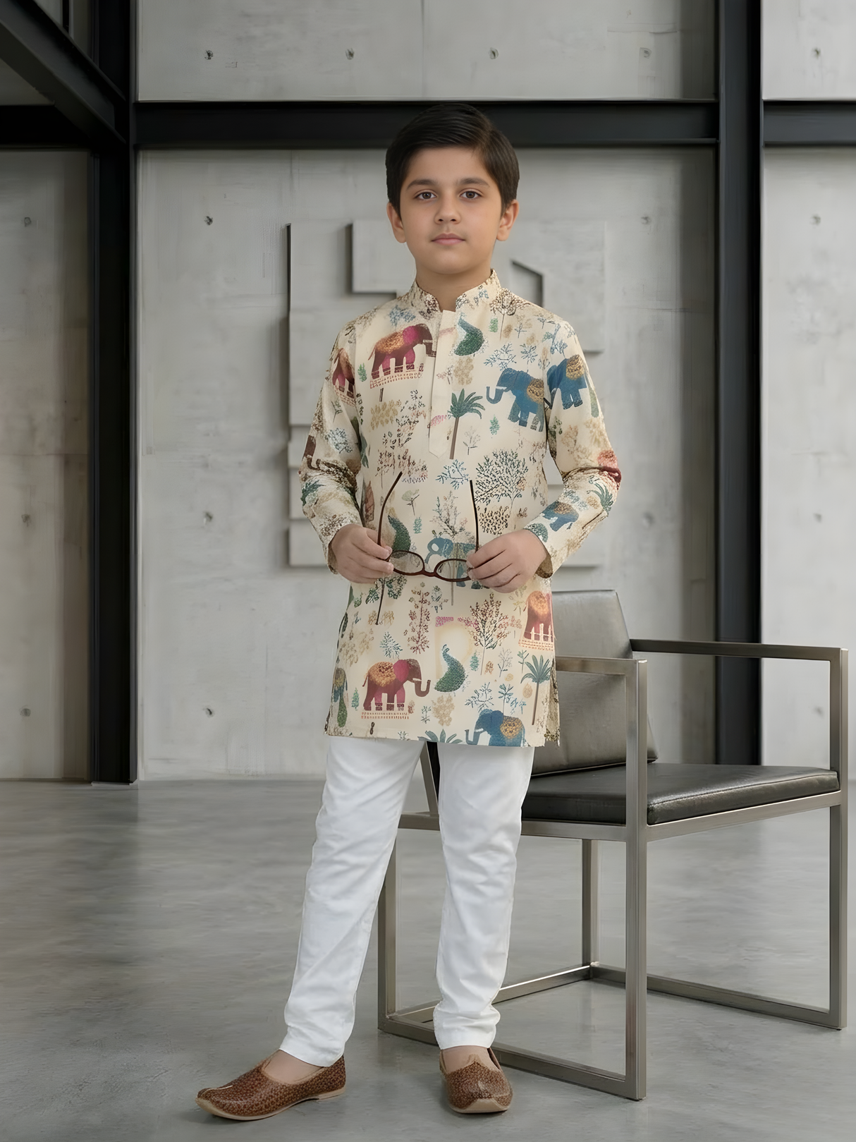 The Royal Garden Print Kurta & Pajama Set (Cream Multi).