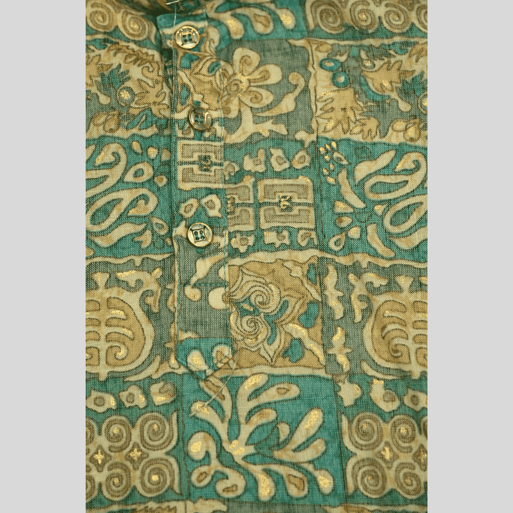 Boys Traditional Printed Chudidar Kurta Set - Green