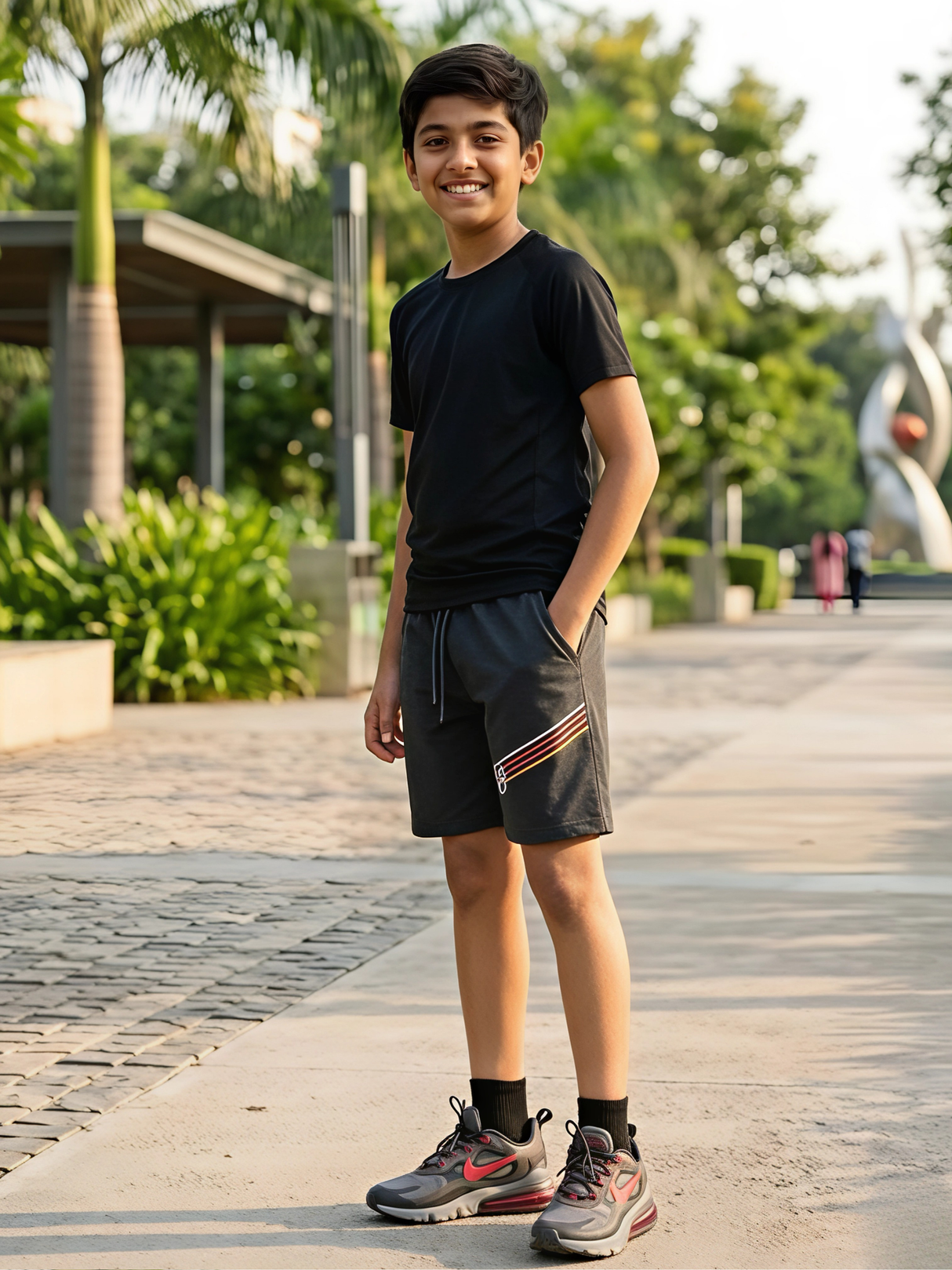 Boys' Athletic Striped Shorts - Dark Grey