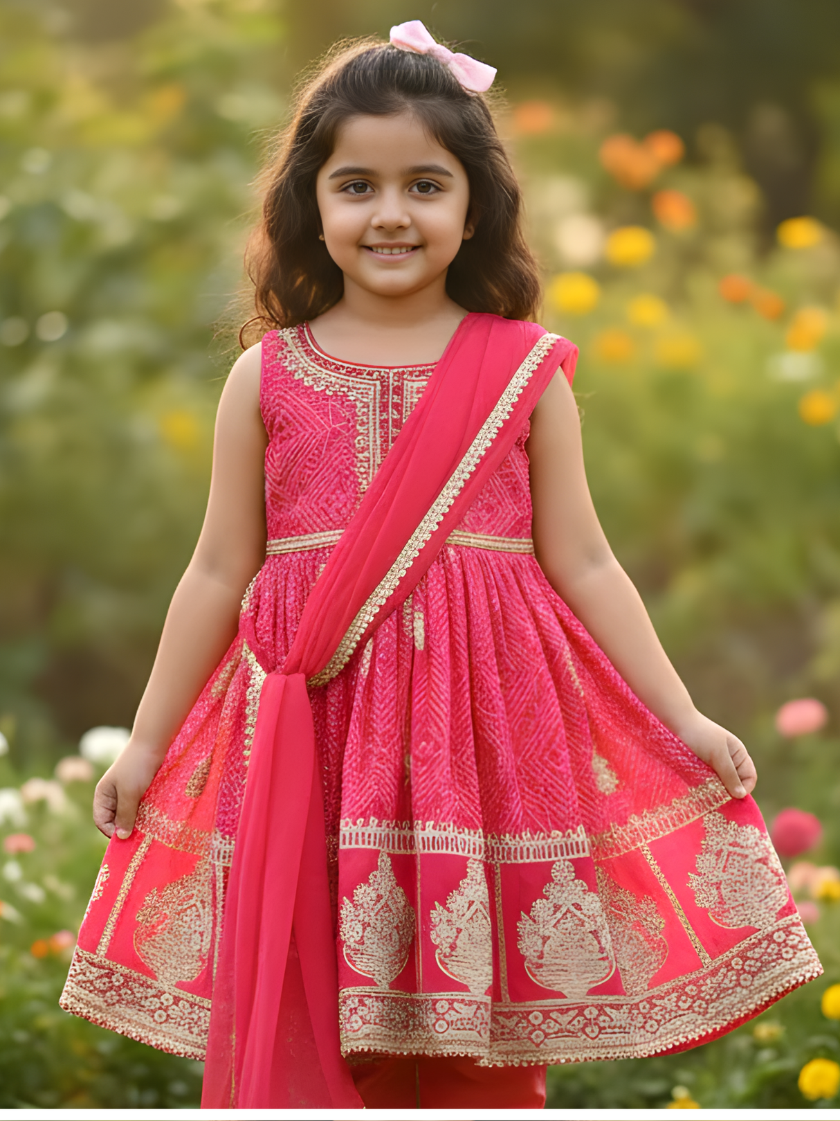 Girls' Pastel Pink Embroidered Kurti and Plazo Set