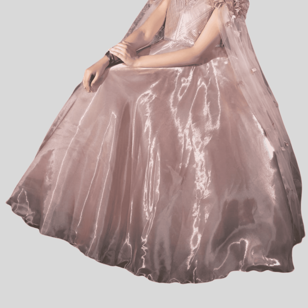 Girls Party Heavy Western Gown With Work - Peach