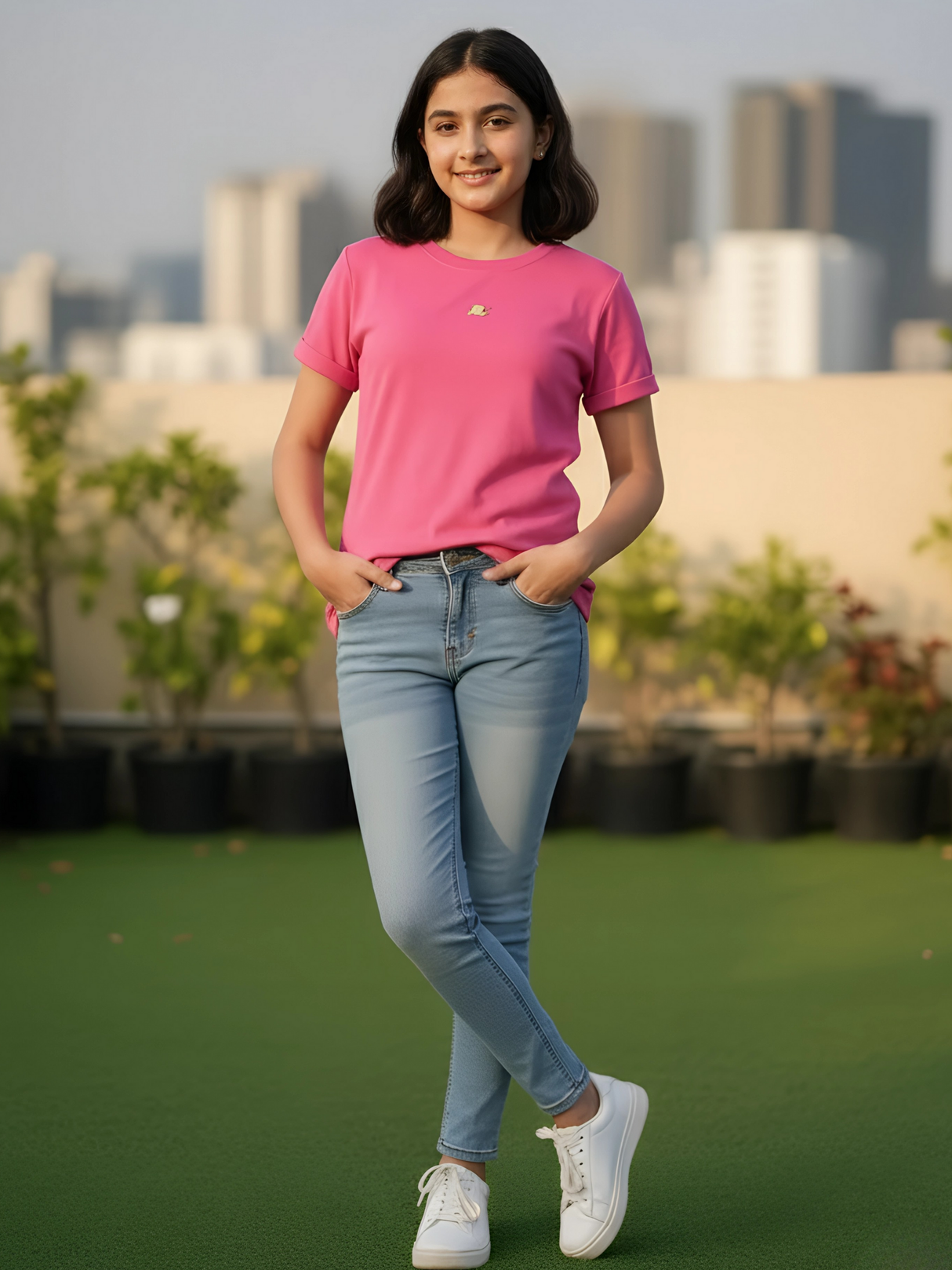Vibrant Pink Cotton Blend Girl’s Top