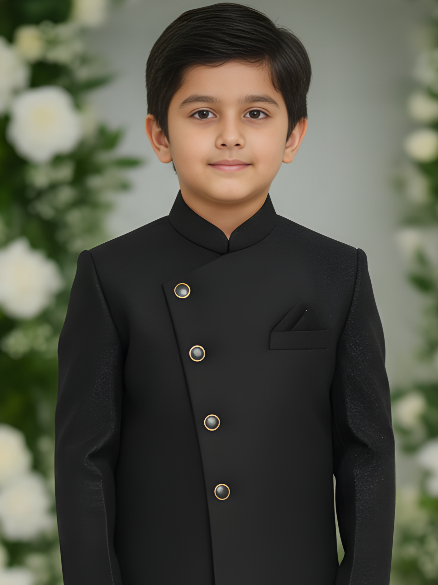 Boys' Formal Black Bandhgala Sherwani / Achkan Coat
