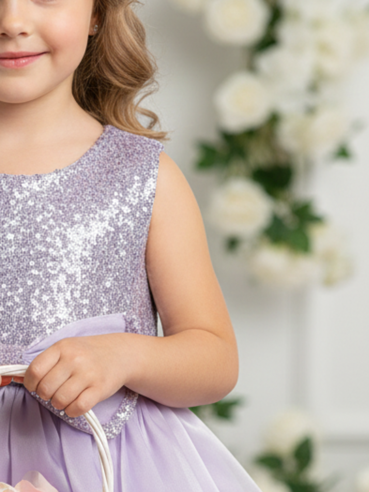 Girls' Lavender Sequin Bodice Party Frock with Oversized Satin Bow.