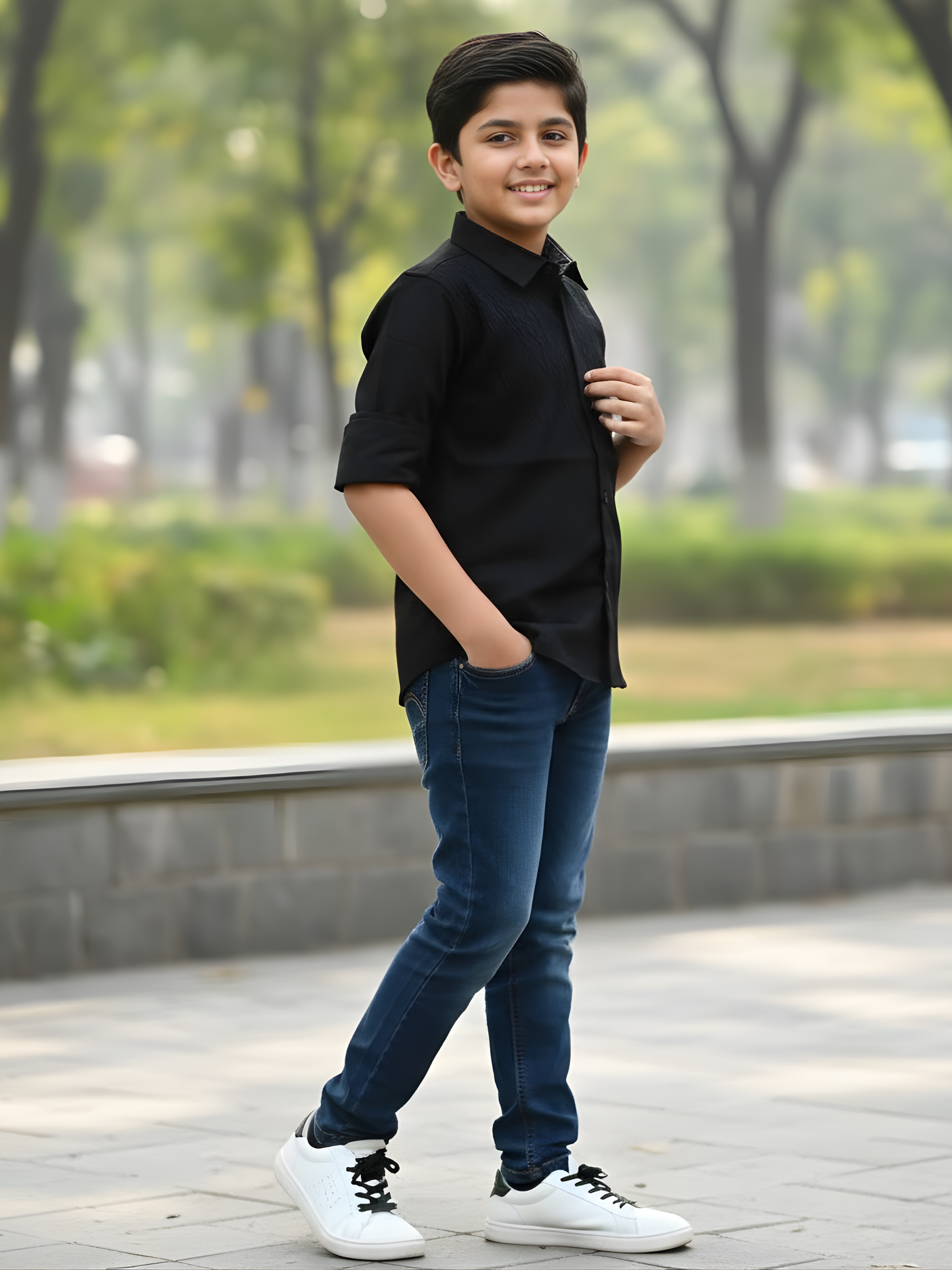 Boys Black Embroidered Slim-Fit Party Wear Shirt
