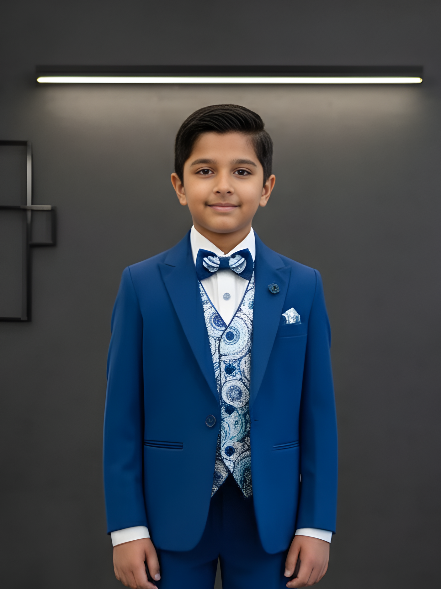 Boys' Royal Blue Formal 5-Piece Suit Set with Paisley Waistcoat
