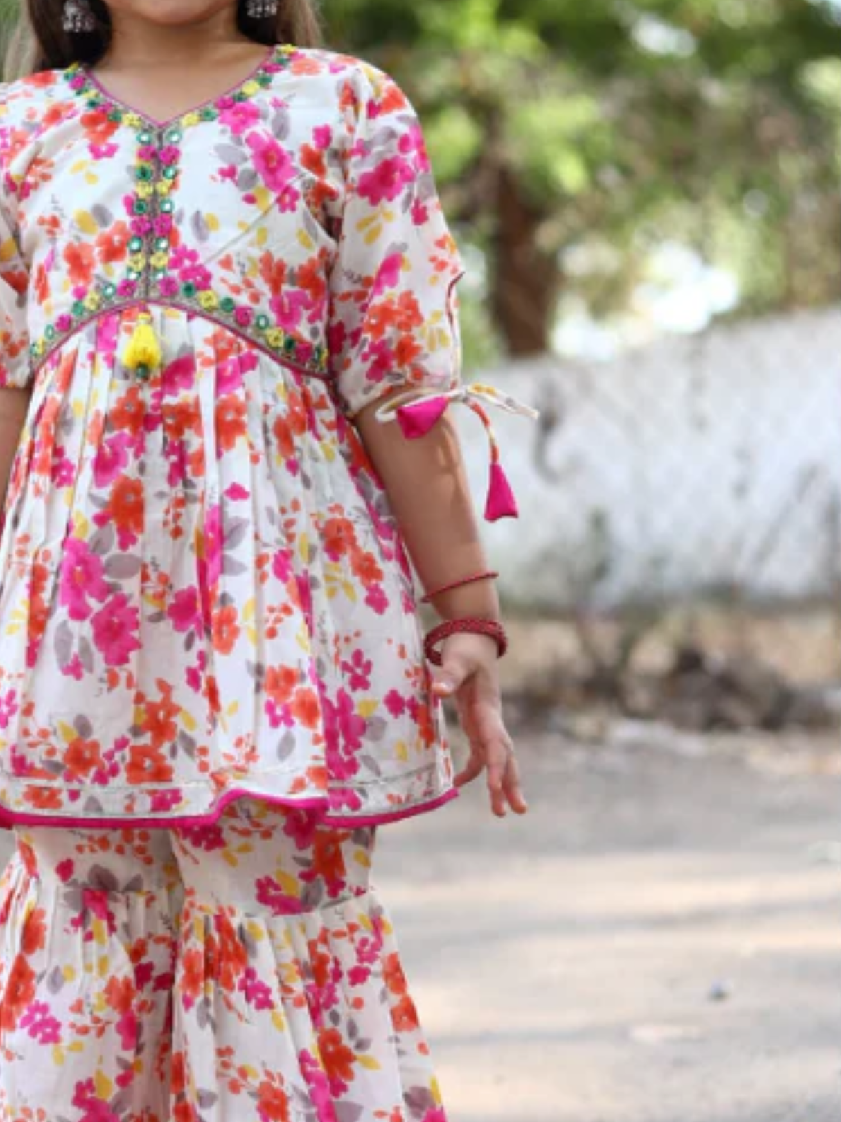 Girls Traditional Half Sleeves Sharara Set - Pink