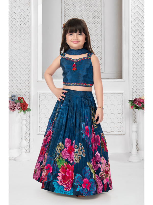Girls Traditional Sleeves Less Long Choli - Blue