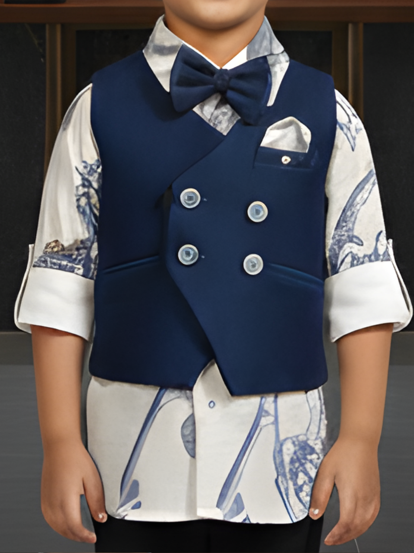 Boys' Navy Blue and White Striped Formal Blazer Suit