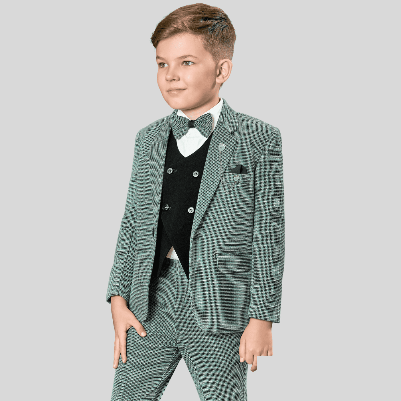 Boys Party 5 Piece Suit With Bow-Green