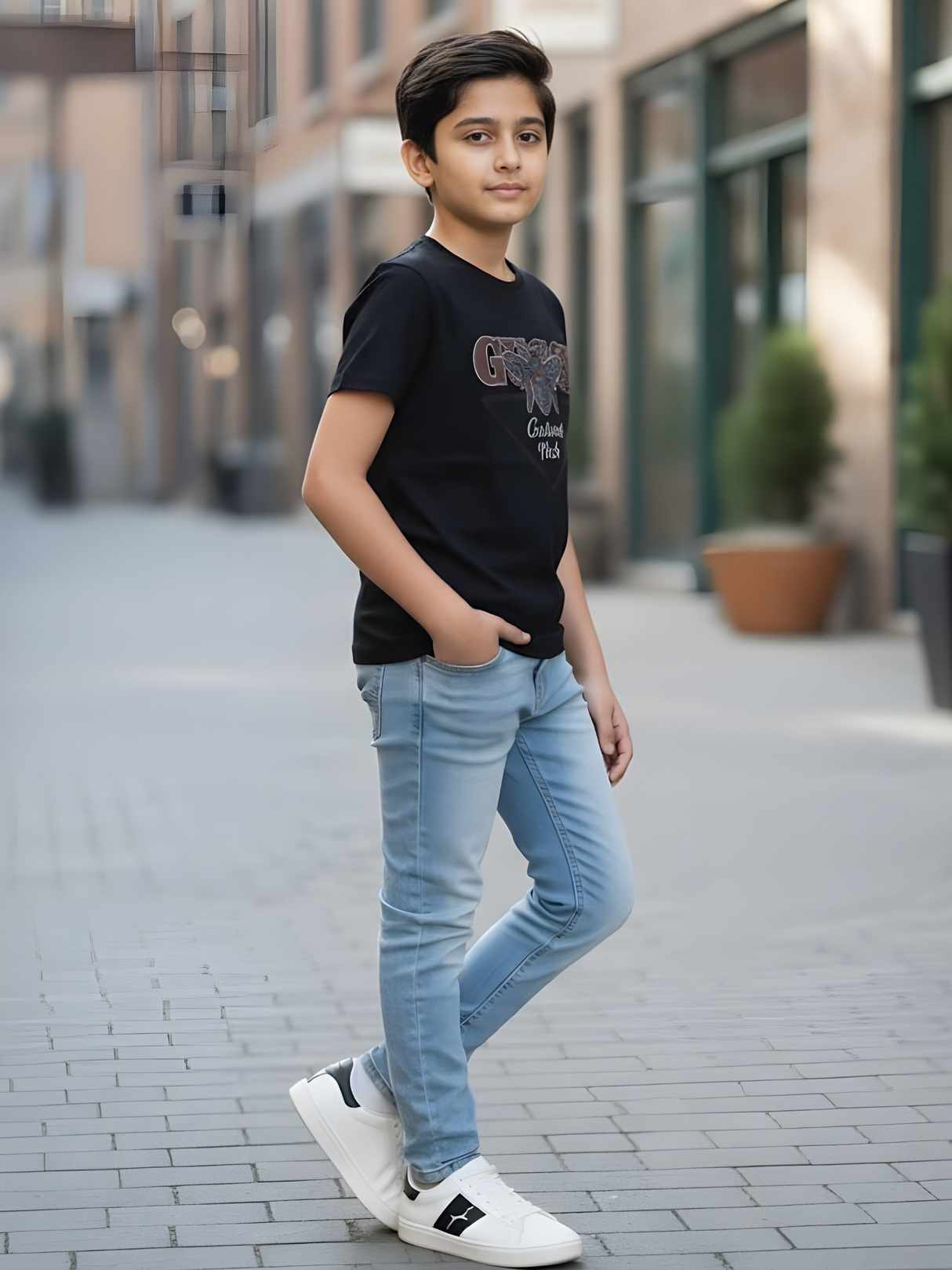 Kids' Designer-Inspired Bee Graphic T-Shirt - Black Short Sleeve Tee.