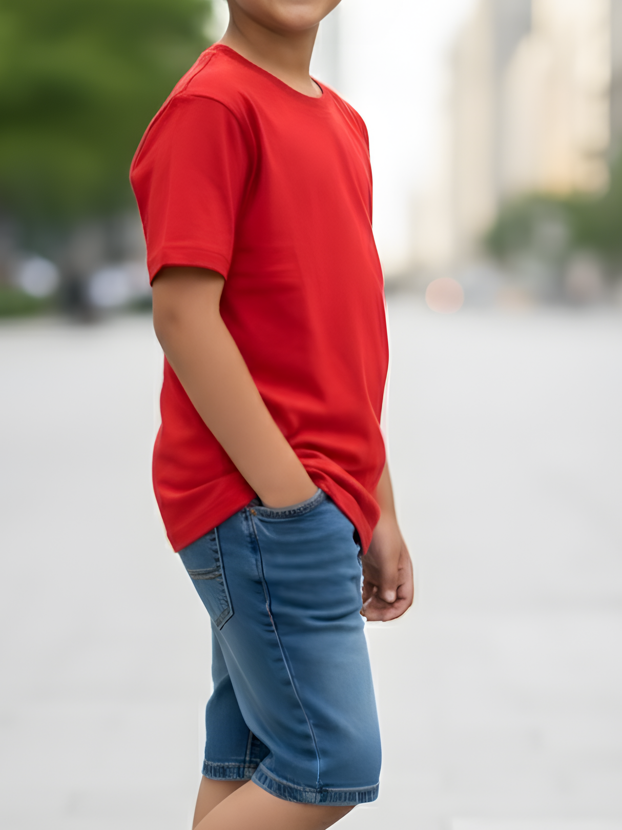 Boys' Classic Solid Red Cotton Crew Neck T-Shirt